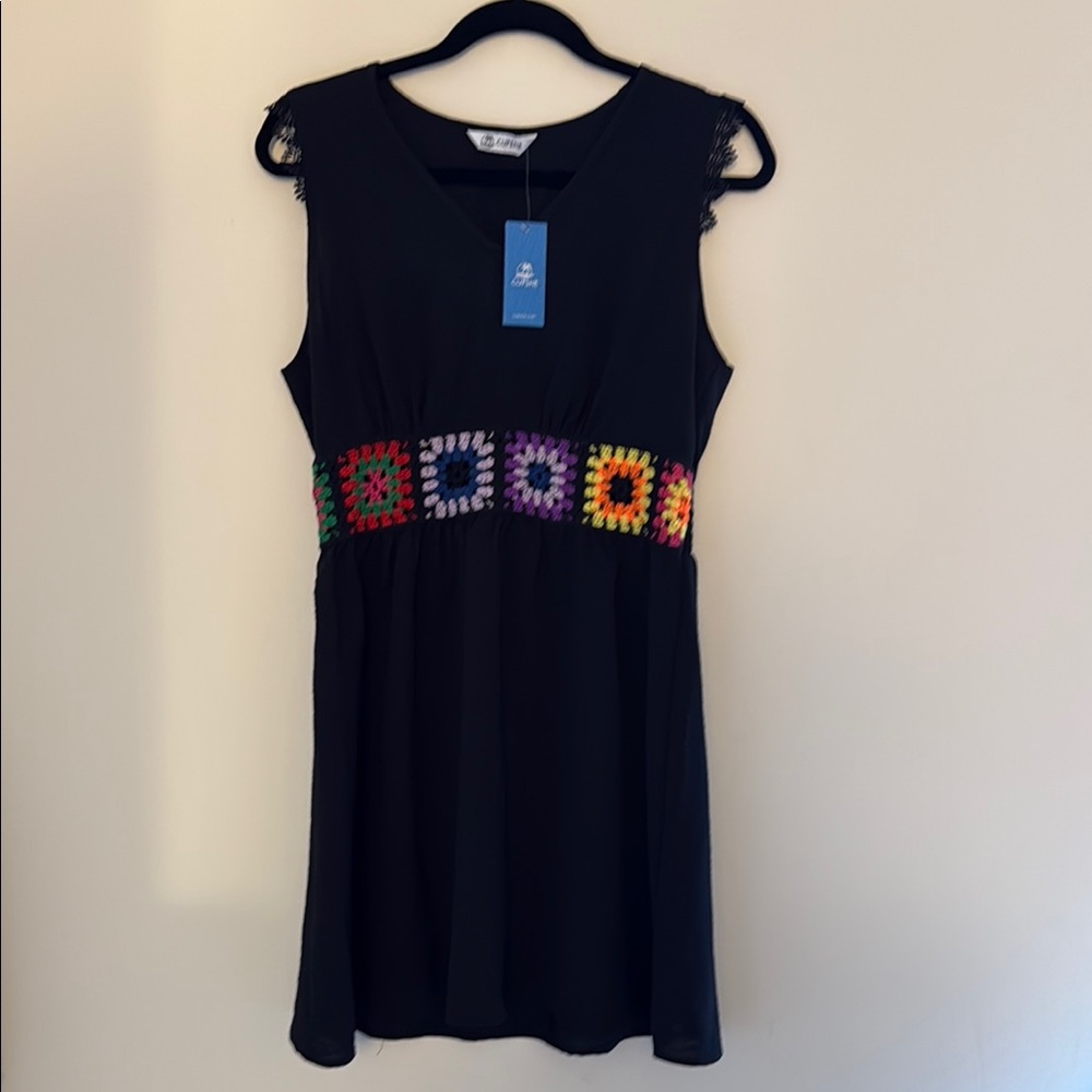 Cupshe Black Dress with Colorful Crochet Detail